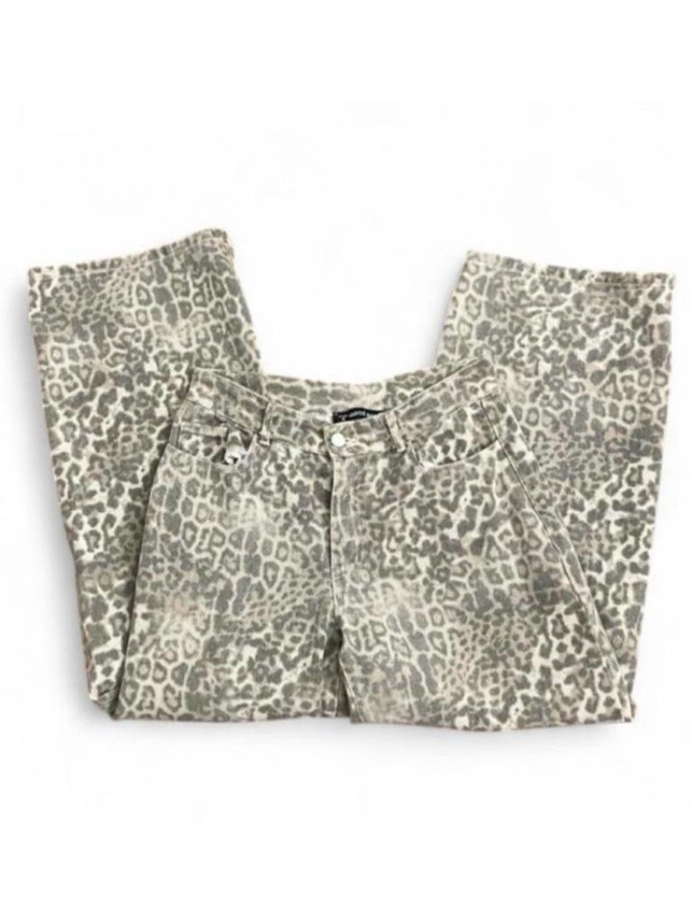 Love Poem Leopard Print Y2K Gray Wash Wide Leg Jeans Size M 26x34